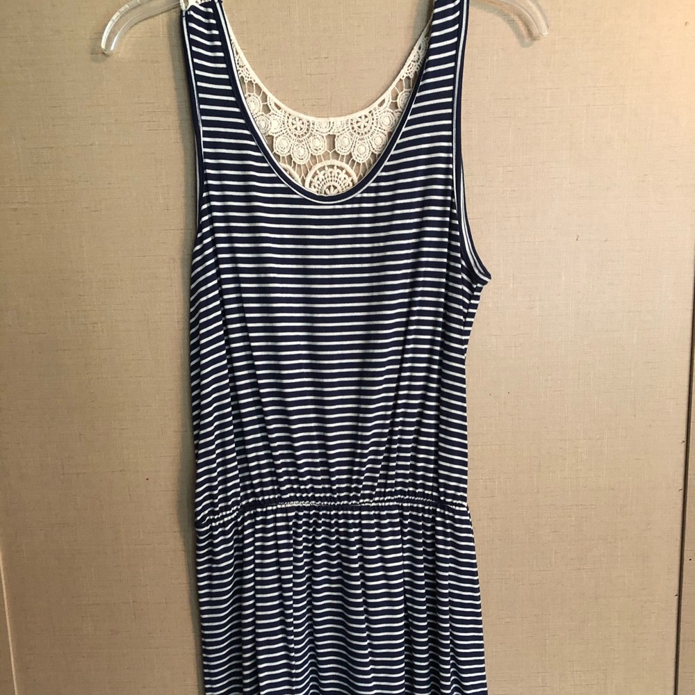 Loila crochet navy striped dress EUC